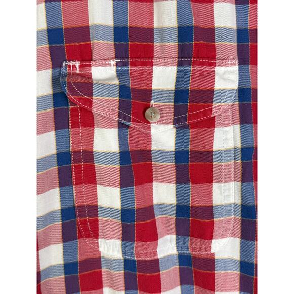 Wrangler Western‎ Button Plaid Long Sleeve Shirt RWB Red Blue Mens Large READ - Picture 6 of 7